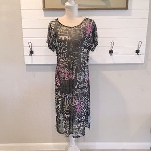 Mesh Graffiti swimsuit cover up